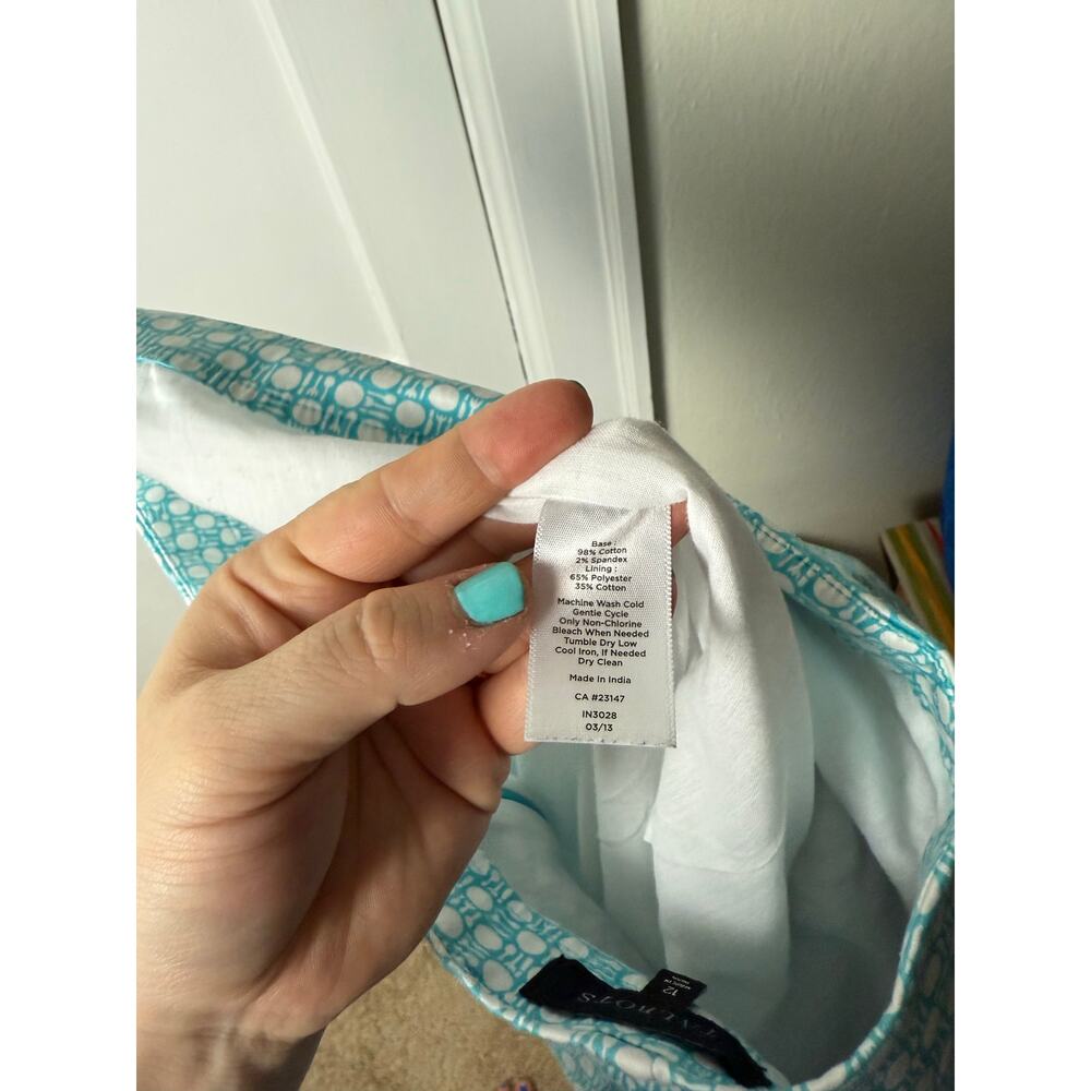 Talbots Skirt Women's 12 Blue White Summer Picnic Straight Skirt Stretch Preppy - Picture 5 of 7